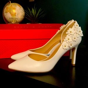 White Floral Studded Pumps